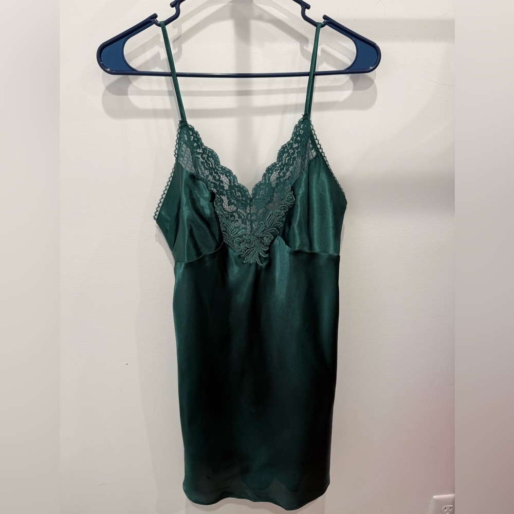 Vintage Victoria's Secret Dark Green Satin Lace Slip